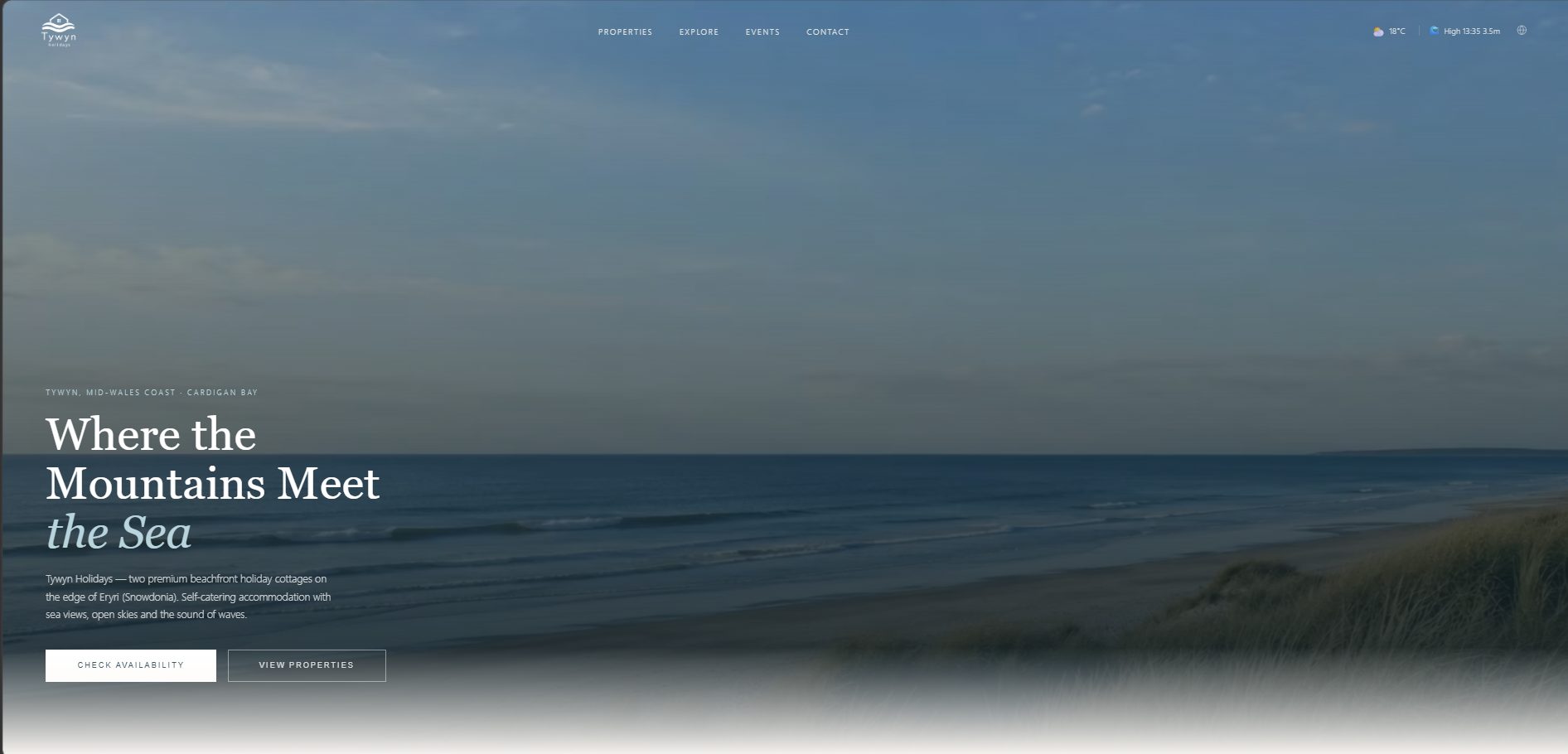 Tywyn Holidays homepage — beachfront holiday cottage booking site